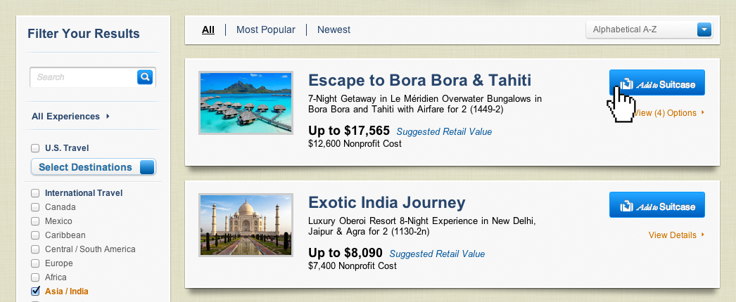 Browse & Select Experiences 